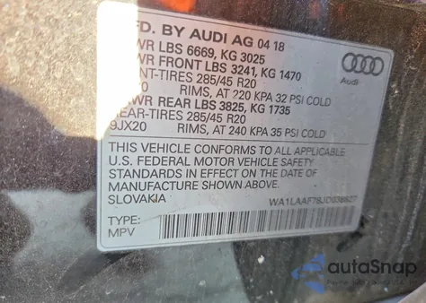 2018 Audi Q7 Premium Plus from USA, damaged, VIN WA1LAAF78JD038827